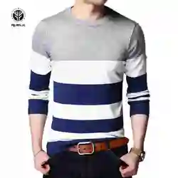 RUELK 2018 высокое качество Для мужчин бренд тонкий пуловер Повседневное вязаный свитер в полоску шить Цвет Slim Fit Stretch большой Размеры