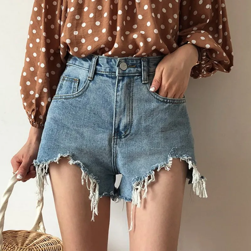 

Fashionable Summer Korean Style Streetwear Lightly Washed Women Denim Shorts Loose Plus Size High Waist Ladies Short Pants