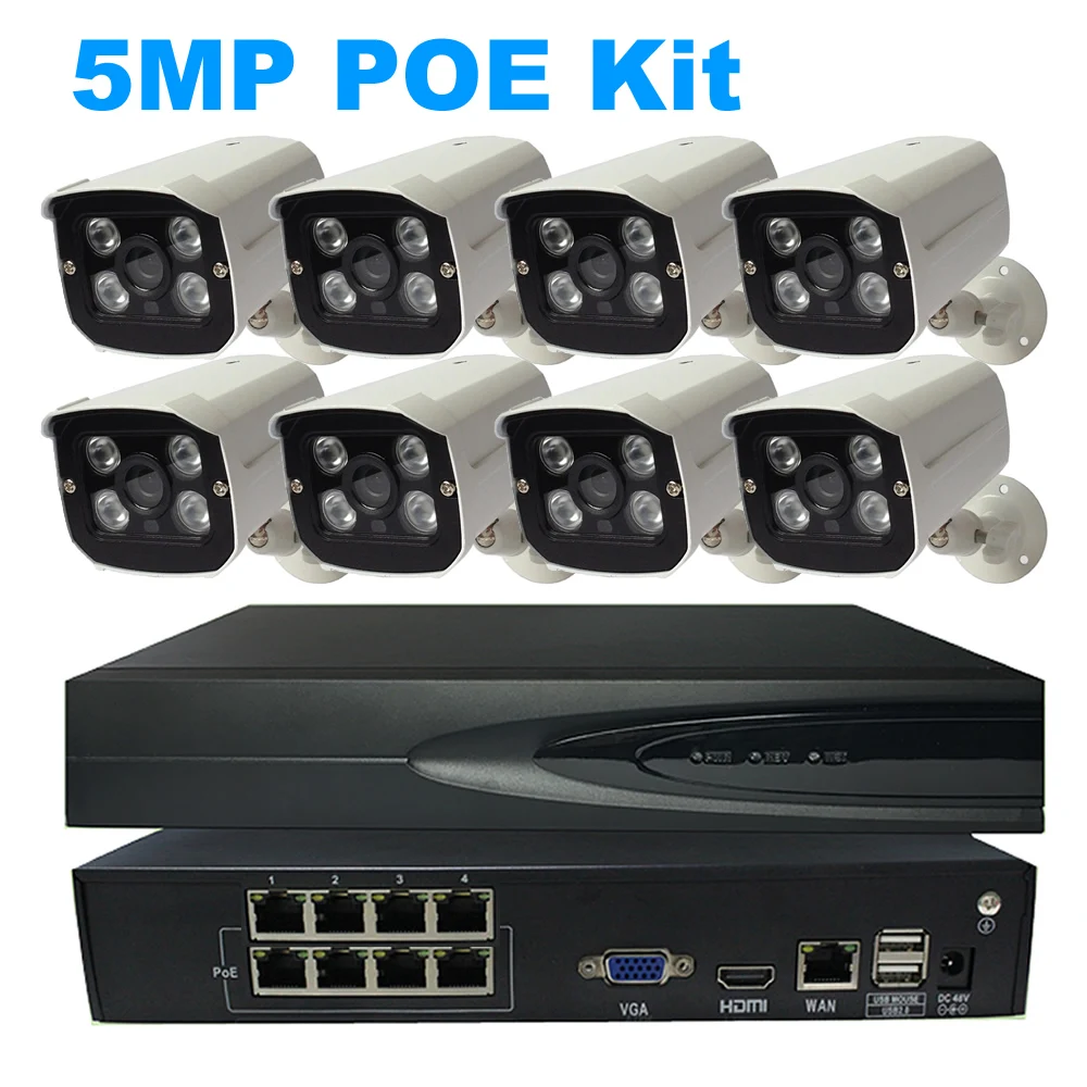 5MP IP камера система видеонаблюдения H.265 8ch POE NVR комплект 48В безопасности наружная