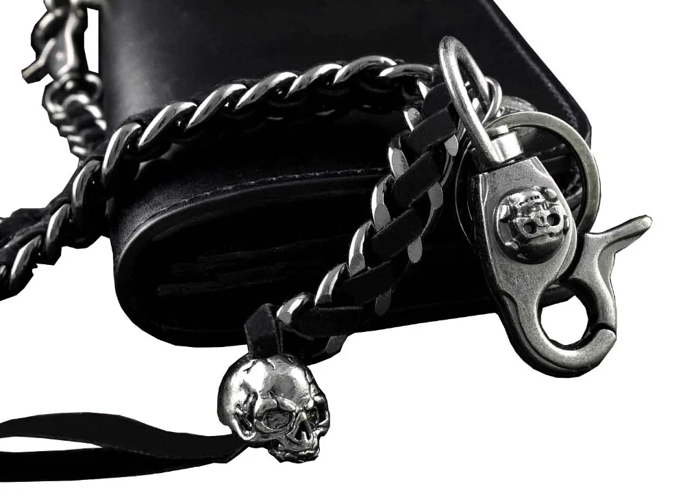 Braided leather biker trucker leather Chain for chain wallet biker wal