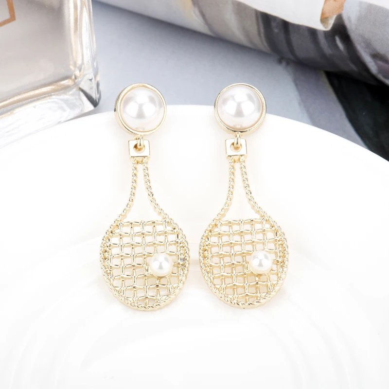 1Pair Fashion Sports Earrings Charms Tennis Racket Stud Earrings Gold
