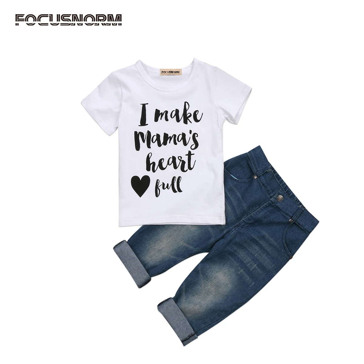 

2Pcs Hot Toddler Kids Boys Short Sleeves Tops T-shirt + Jeans Denim Long Pants Outfits Set Clothes