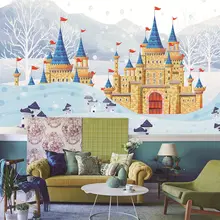 Custom wallpaper murals cute snow scene castle oil painting children's room wall - high-grade waterproof material Custom wallpaper murals cute snow scene castle oil painting children's room wall - high-grade waterproof material