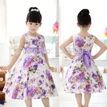 Girls Kids Princess Wedding Party Dress Purple Flower Bow Gown Full Dresses 2-11Y