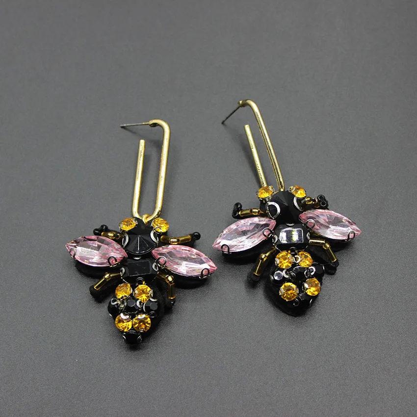 

2017 new South Korea Europe and the fashion Jane set precious stones crystal gem bee geometric cute earrings 310