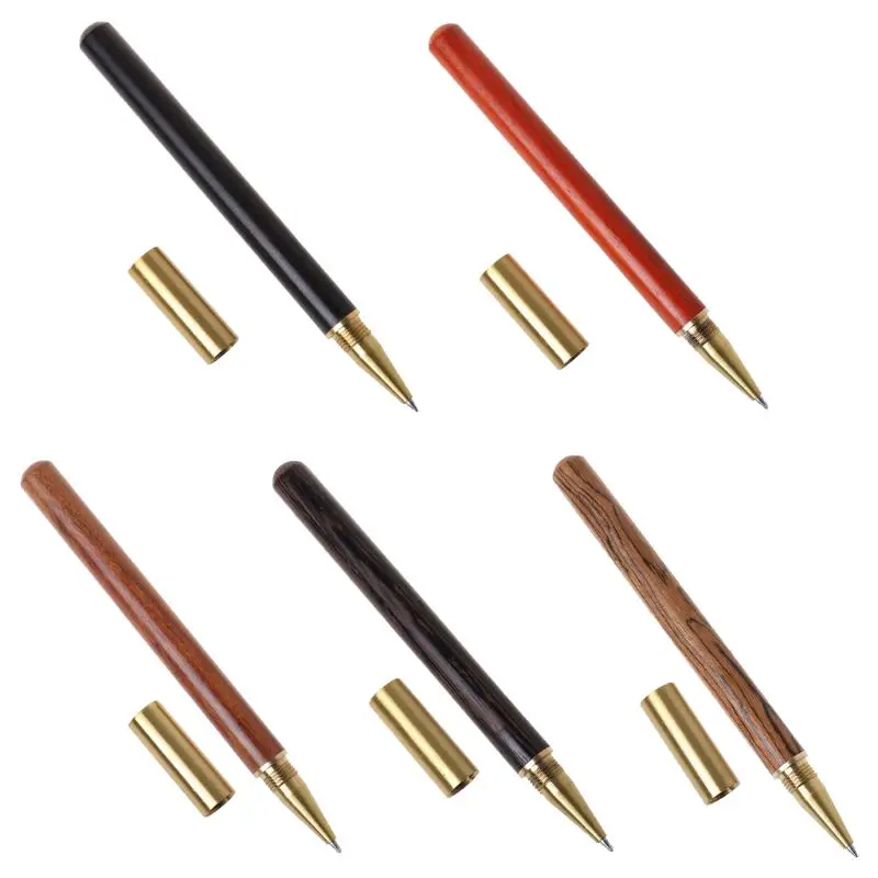 1Pc Wood Brass Ballpoint Pen 0.5mm Black Ink Roller Ball Pens Signature