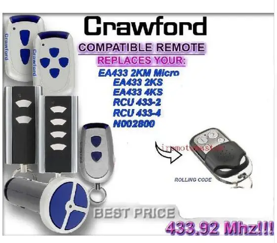 

2018 Crawford EA433 2KM MICRO,EA433 2KS RCU 433-2 N002800 remote control replacement rolling code free shipping good nice