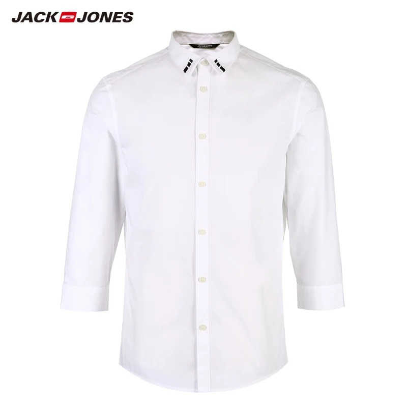 JackJones Мужская хлопковая вышитая рубашка с 3/4 рукавами C | 219131502