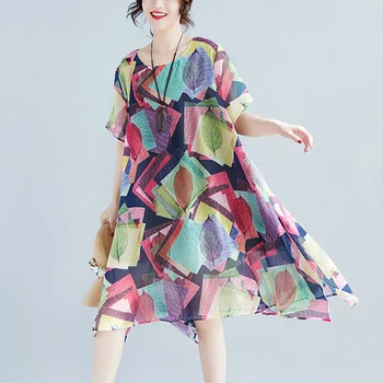 

Summer Cotton Women dresses plus size XXXL 4XL baggy fashion Chiffon long Dress Casual loose sweet Dresses chest 140 cm 150 kg