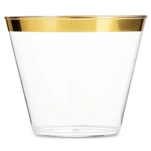 HOT-50Pcs/Lot 201-300Ml 9Oz Gold Plastic Cups Wedding Birthday Party Tableware Disposable Cups Party Supplies New Year Party S