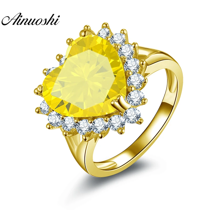AINUOSHI 10K Solid Yellow Gold Heart Halo Ring 6ct Heart Cut Yellow Stone Ring Luxury Wedding Engagement Jewelry Gift Women Ring AINUOSHI 10K Solid Yellow Gold Heart Halo Ring 6ct Heart Cut Yellow Stone Ring Luxury Wedding Engagement Jewelry Gift Women Ring