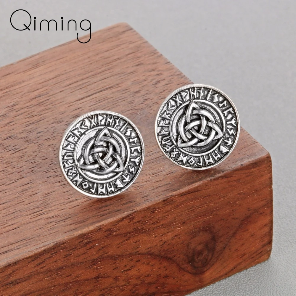

Nodic Runes Men Earrings Female Viking Amulet Antique Silver Boyfriend Gift Triquetra Symbol Women Stud Earrings Femme