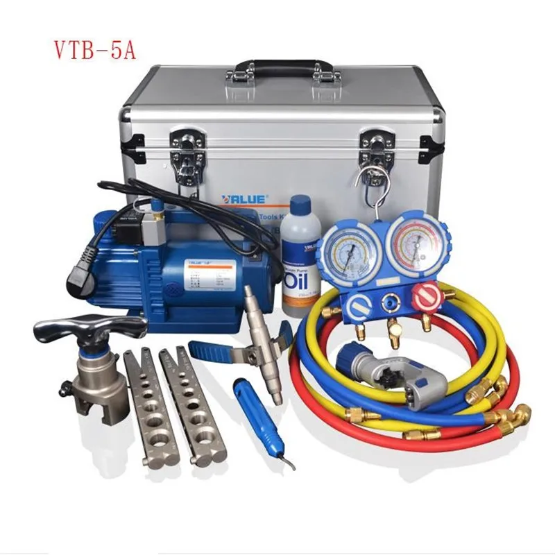 Значение 7в1 VTB-5A набор инструментов для ремонта холодильного оборудования с коробкой из алюминиевого сплава набор инструментов для холодильного оборудования набор факельных устройств вакуумный насос