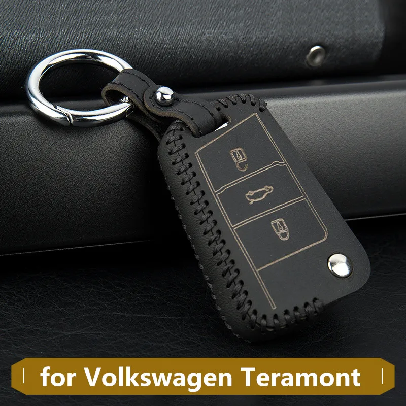 

for Volkswagen Teramont key case leather Teramont 2017-2019 car key protection buckle shell