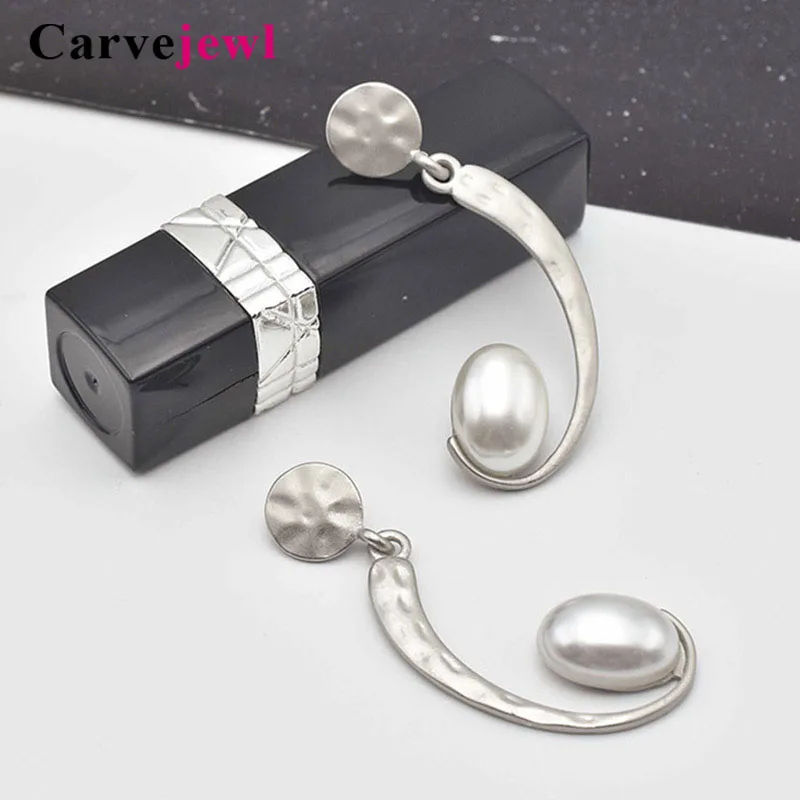

Carvejewl unique drop dangle earrings simulated pearl curved abstract moon plastic post anti allergy earrings for women jewelry