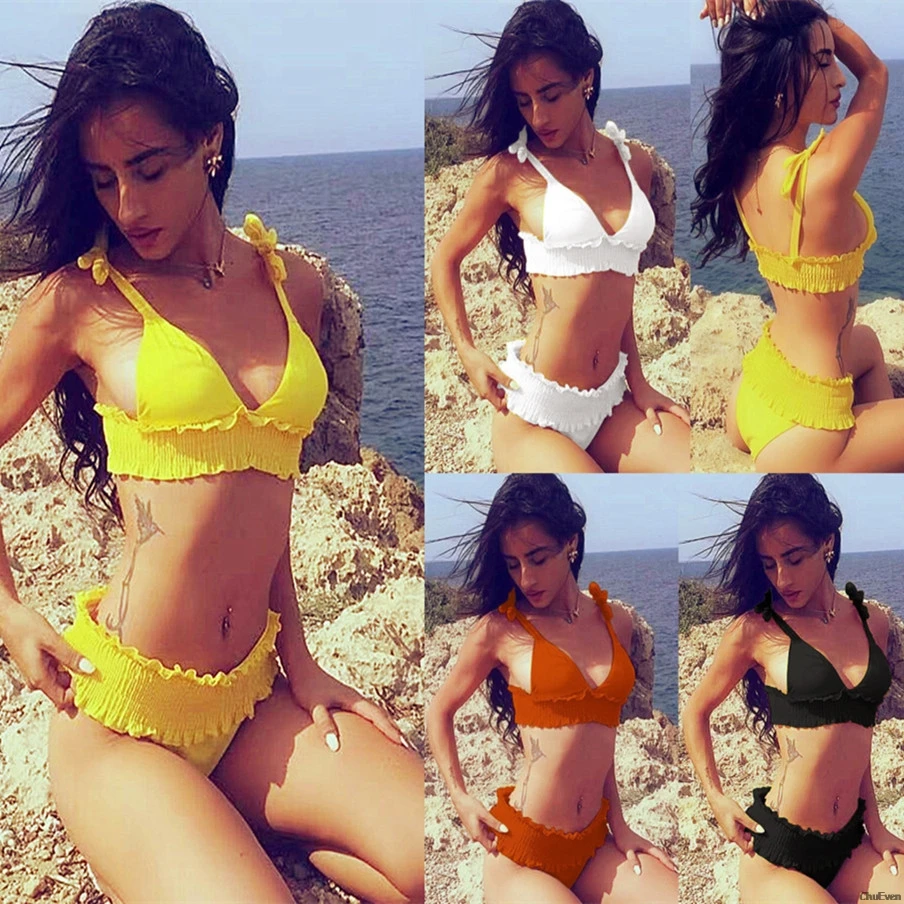 bikini 2019 Sexy Bikini Set Summer Swimwear Biquini Women Beach Swimsuit Bathing Suit Push up Ruffles Strap Wrap String Bikini