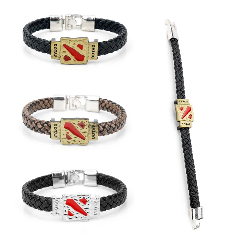 

Dota 2 Logo Leather Bracelet Men Women Punk Accessories Braided PU Bracelets Buckle Wristbands