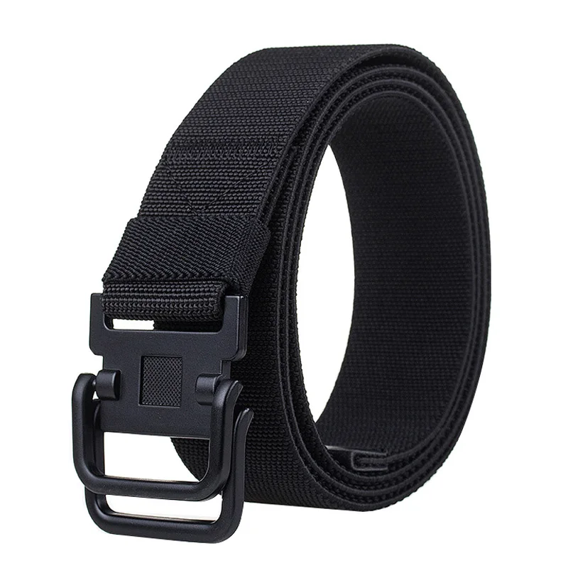 

New elastic force weaving canvas belt high quality solid color canvas Alloy double ring buckle Men belt trend casual Unisex belt