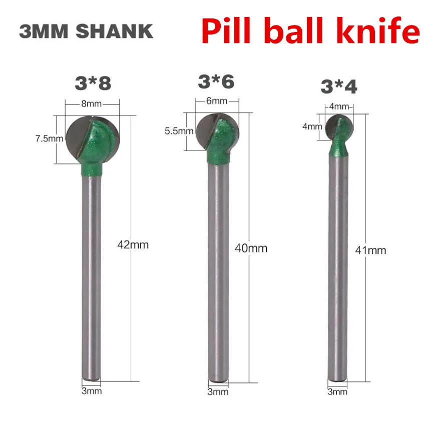 1 шт. 3 мм хвостовик твердый карбид cnc Концевая фреза для деревообработки, деревянный шарик-массажер пилюль нож, дерево корень гравировка чайный стол фрезерование