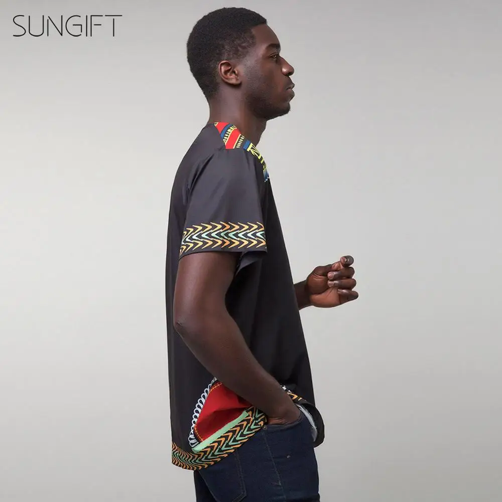 SUNGIFT африканская Мужская футболка с круглым вырезом Дашики короткий рукав