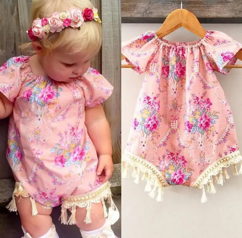 2016 new design Floral Baby Girls Clothes fashion summer Tassels baby Rompers Jumpsuit newborn