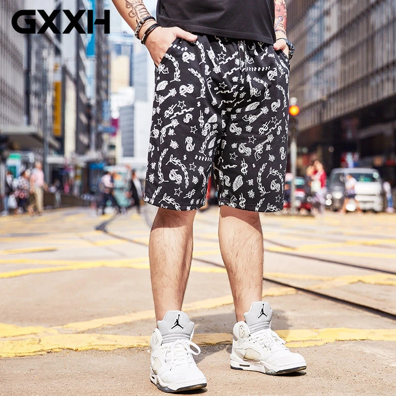 GXXH Tide бренд большой код мужские летние повседневные шорты свободные мужские хип-хоп толстый парень короткие брюки Добавить просторная одежда черный 140 кг
