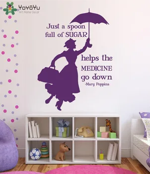 

Mary Poppins Wall Decal Cartoon Quote Vinyl Wall Stickers For Kids Rooms Nursery Decoration Accessories Umbrella Art Mural SY411