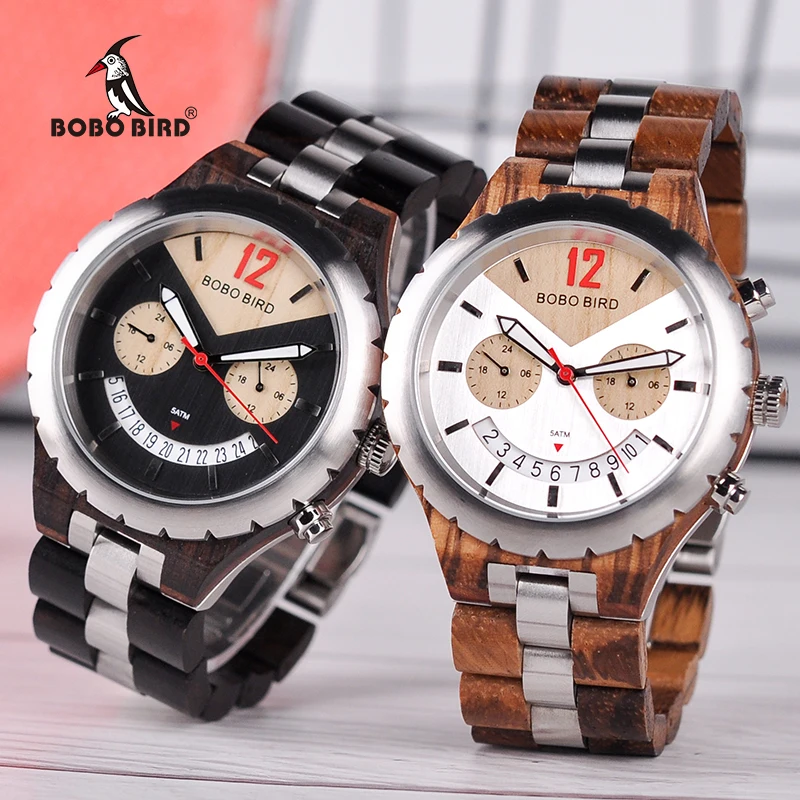 BOBO BIRD Wood Watches Men Wooden Quartz Saat erkek Wristwatches Male Japanese movement Show Date Gift Cuostom logo