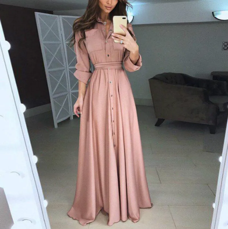 

Black White Shirt Dress Women Turn-down Collar Solid Spring Maxi Ladies Dresses Long Sleeve Casual Dress Female Elegant