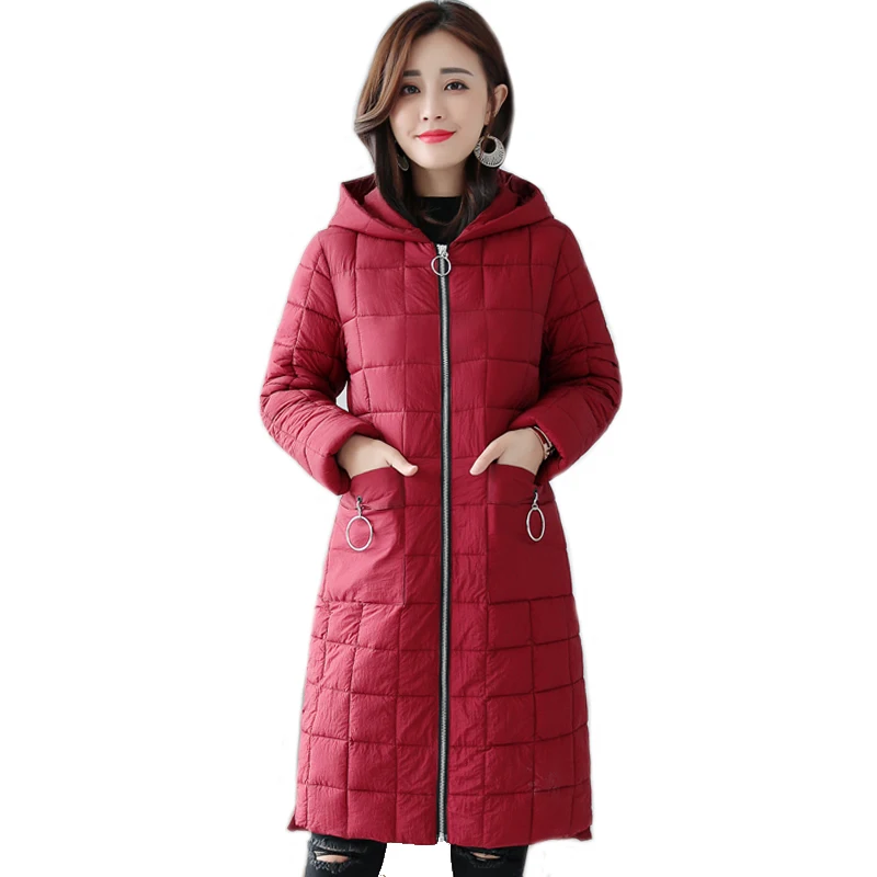 

2019 New Design Winter Jacket Women Hooded Padded With Two Pockets Female Coat Long Autumn Casual Parka Abrigos Mujer Invierno