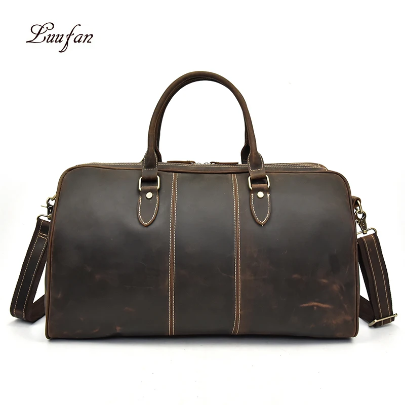 

Мужская кожаная дорожная сумка Crazy horse на молнии, винтажная деловая Дорожная сумка из воловьей кожи, большая сумка-тоут из воловьей кожи для выходных