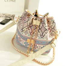 2016 New Bohemia Canvas Drawstring Bucket Bag Shoulder Handbags Lady Faux Pearl Letter Bucket Tote Shoulder Crossbody Bag