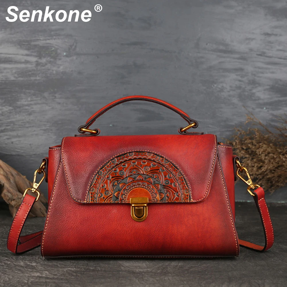 

Original 100% Genuine Leather Ladies Bag Retro Cowhide Women Handbags Luxury High Quality Vintage Manual Crossbody Hobos Bags