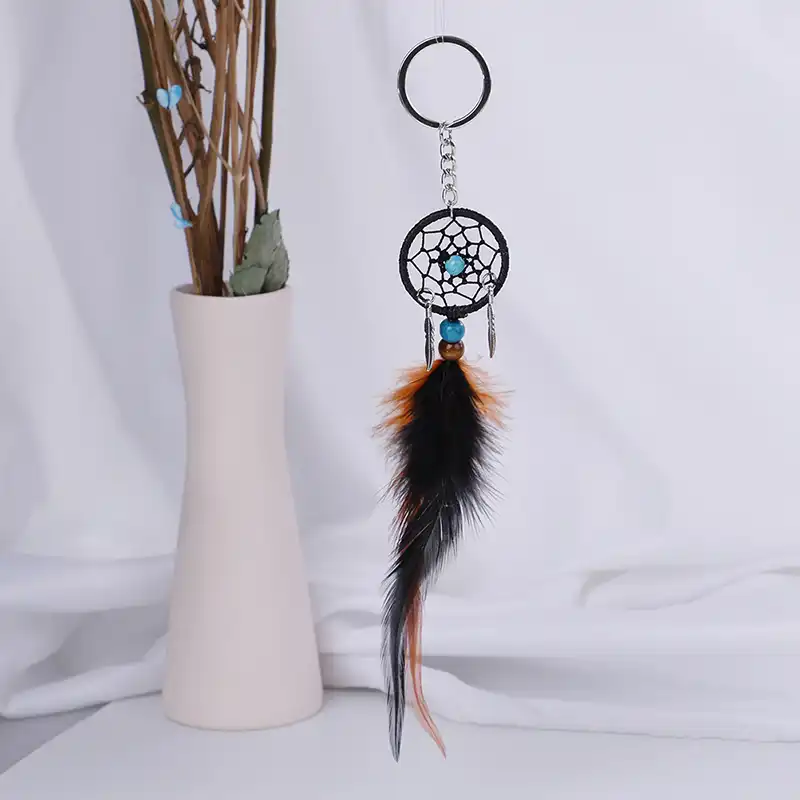 Clasico Llavero Hecho A Mano Plumas Atrapasuenos Colgante Llavero