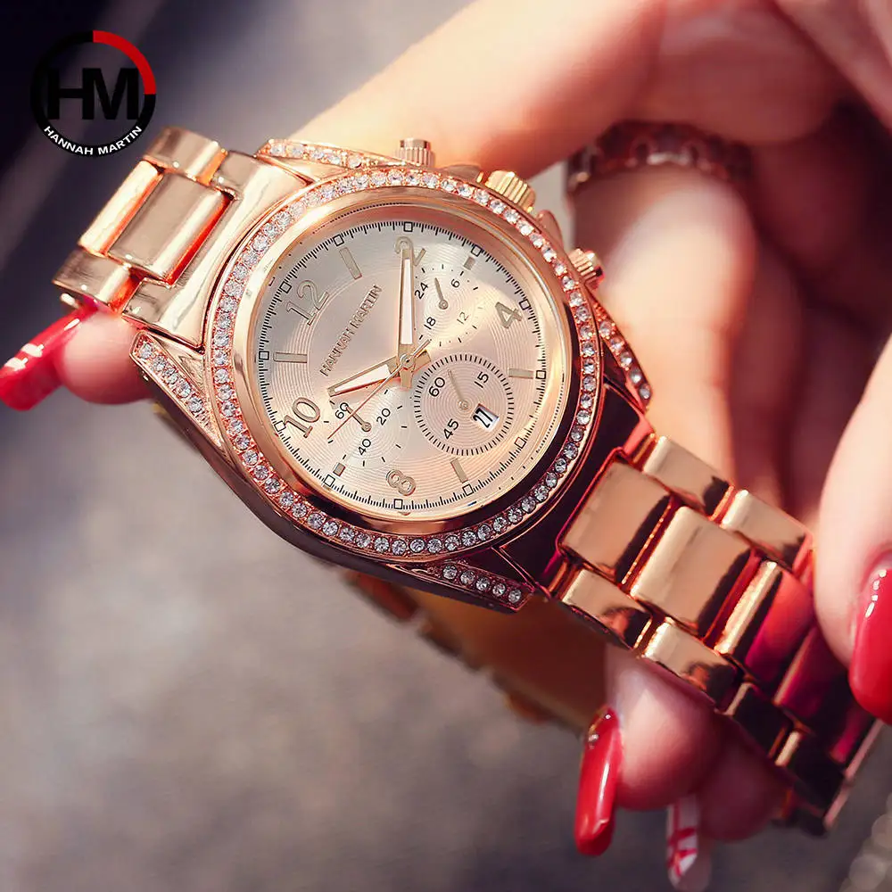 

2019 Top Luxury Brand Diamond Ladies Watch Clock Women Rhinestone Wrist Watch Calendar Waterproof Rose Gold Fashion Wristwatch