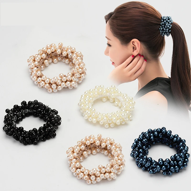 Elegant Pearl Crystal Headwear Elastic Hair Bands Hair Elastic Rubber Band Ring Tie Hair Accessories Scrunchy Headband For Women