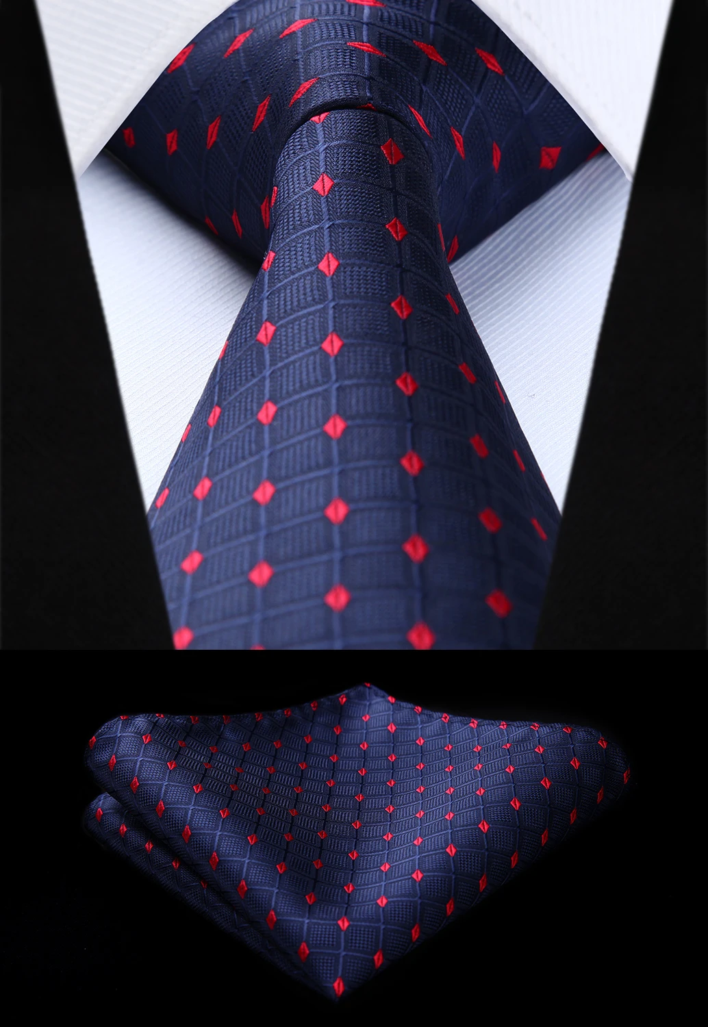 

TC716V8S Plaid Red Navy Blue Check 3.4" Silk Tie Party Wedding Handkerchief Set Woven Classic Men Tie Necktie