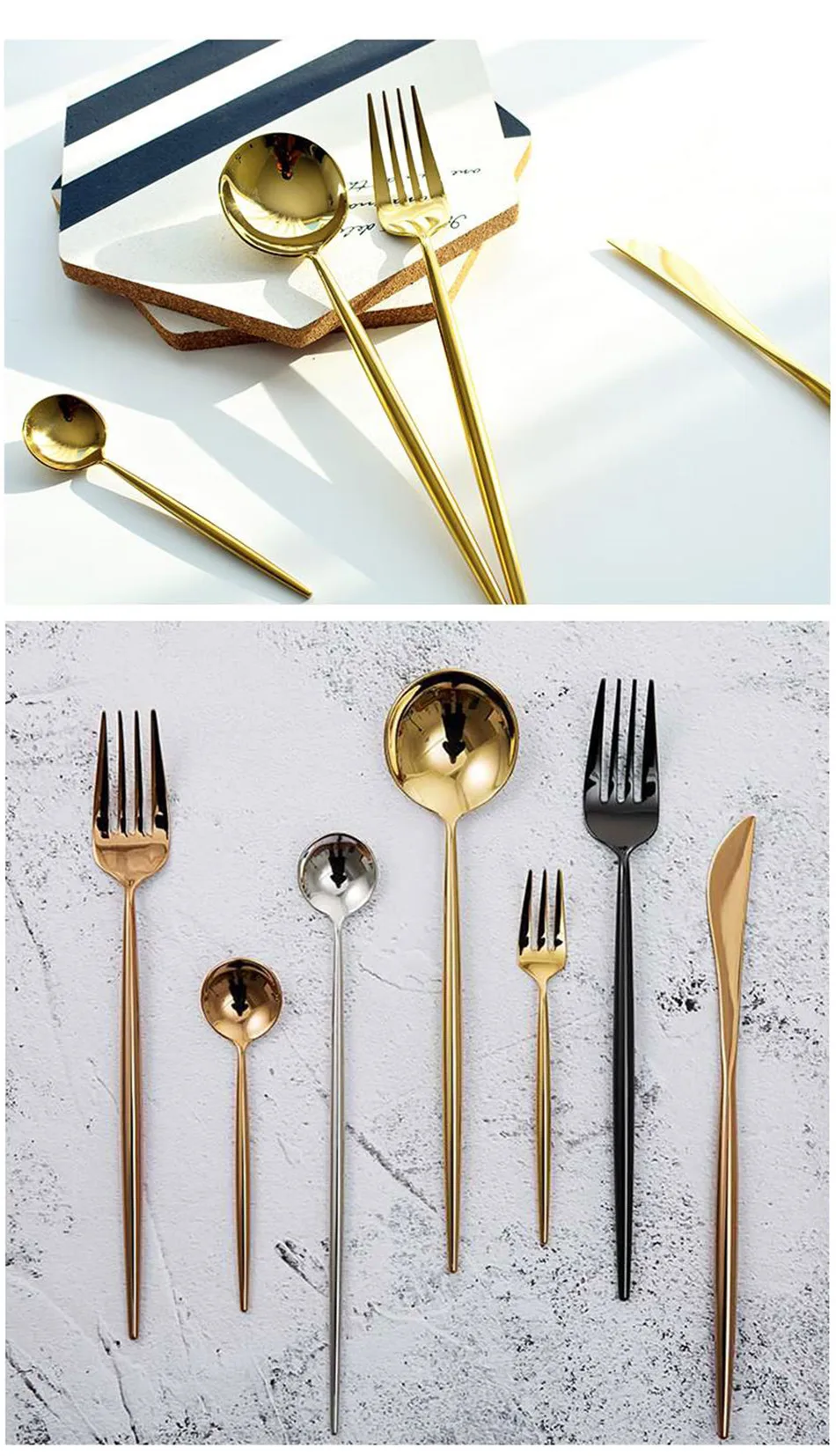 304 Stainless Steel Tableware Set Mirror Shining Rose Gold European Western Food Dinnerware Sets knife Forks Black Cutleries 4pc (5)