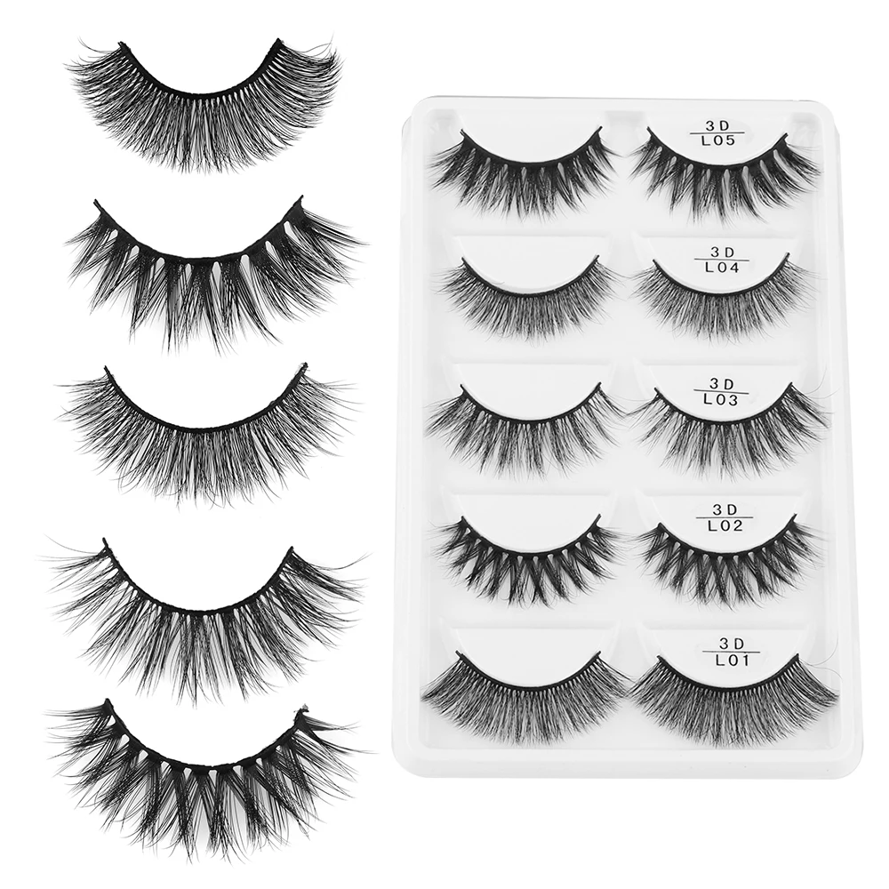

5 in 1 Multipack 3D Mink Hair False Eyelashes Extension Wispy Long Cross Natural Eye Lashes Full Strips Fake Lashes Makeup Tools