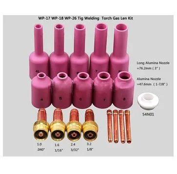 

Free shipping 19PCS TIG KIT Long Gas Lens & Long Alumina Cup Fit TIG Welding Torch PTA DB SR WP 17 18 26 Series,M25 19PK