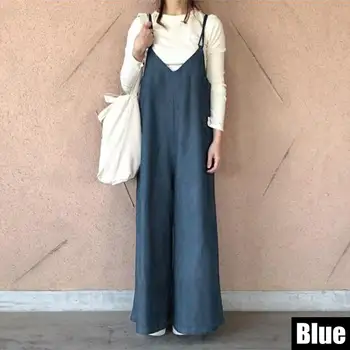 

VONDA 2019 Women Jumpsuits Casual Loose Sleeveless Rompers Cotton Linen Playsuits V Neck Solid Plus Size Overalls Palazzo S-5XL