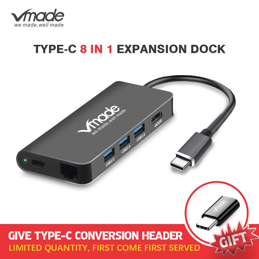 

Vmade 8-in-1 TypeC USB-C 3.0 HUB to HDMI Thunderbolt 3 Adapter for Apple New MacBook/Google ChromeBook Pixel Give Mini Converter