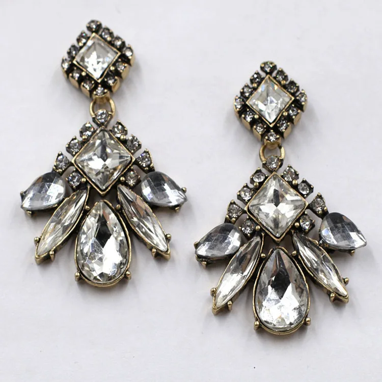 Myelo Vintage Ethnic Geometric Earrings Clear Crystal Beads Drop Dangle For Women Ladies Long Indian Jewelry | Украшения и
