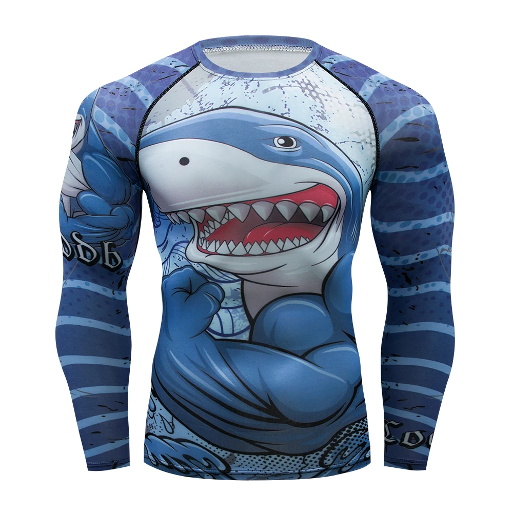 

Brand New 2019 Men shark Sport Tees Running Shirt Long Sleeve T-shirt Compression Shirts Gym T-shirts Fitness Rashgard Shirt