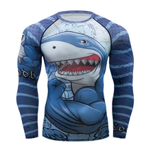 Nova marca 2019 homens tubarão esporte t camisa de corrida manga longa camisa camisa de compressão camisas ginásio t-shirts de fitness rashgard