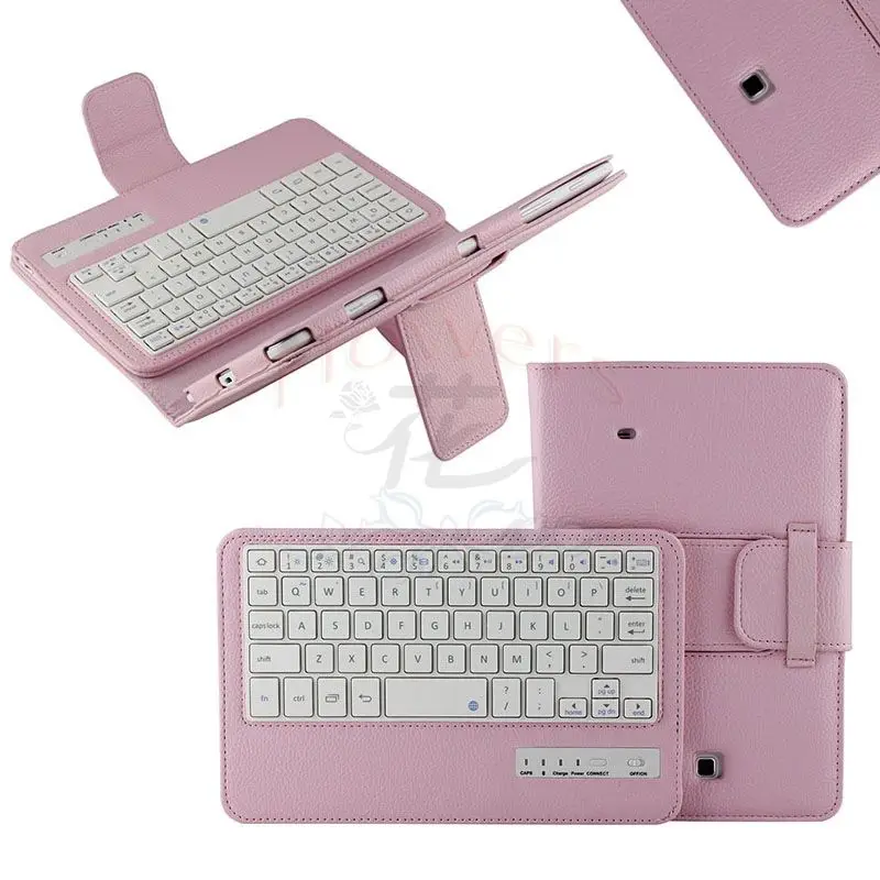 

New arrive Detachable Bluetooth Keyboard Stand Case cover For Samsung galaxy tab 4 tab4 8.0 T330 SM-T330 T331 T335 - Pink