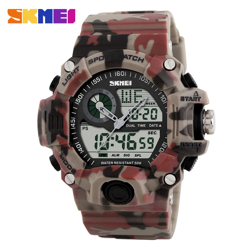 

SKMEI Double Time Chronograph Digital Sport watches Men Camo Military Men Watch 50M Waterproof Wristwatch Army Camouflage 1029