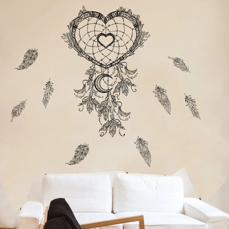 Летающие перья, Ловец снов, наклейки на стену для гостиной, украшения для дома, сделай сам, индийский стиль, фреска, искусство, ПВХ, милые наклейки
