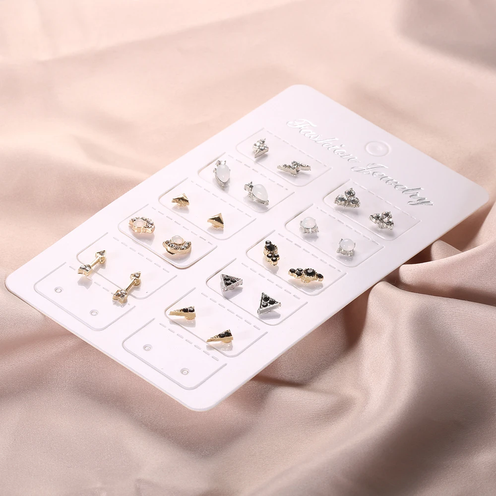

Fashion 10 Pair/set Women Lightning Shape Geometric Crystal Stud Earrings For Women Piercing Rhinestone Flower Earrings