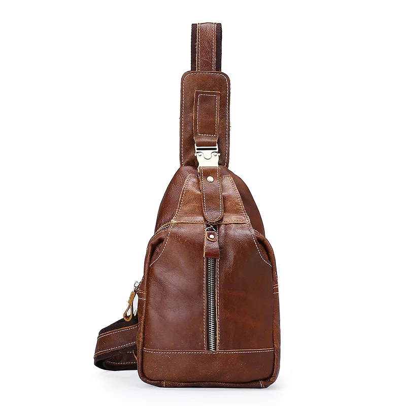 

Europe and the United States first layer leather fashion retro men's chest bag Genuine Leather Men's shoulder Messenger bag